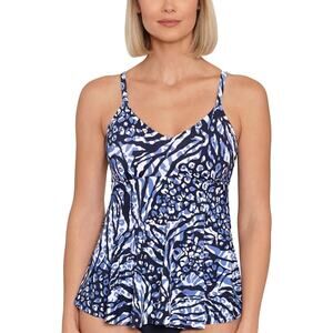 Swim Solutions Women's Printed Underwire Tankini Top (Navy Multi, 18) 14555